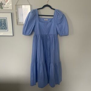 A Bronze Age Cornflower Blue Puff-Sleeve Midi Dress
